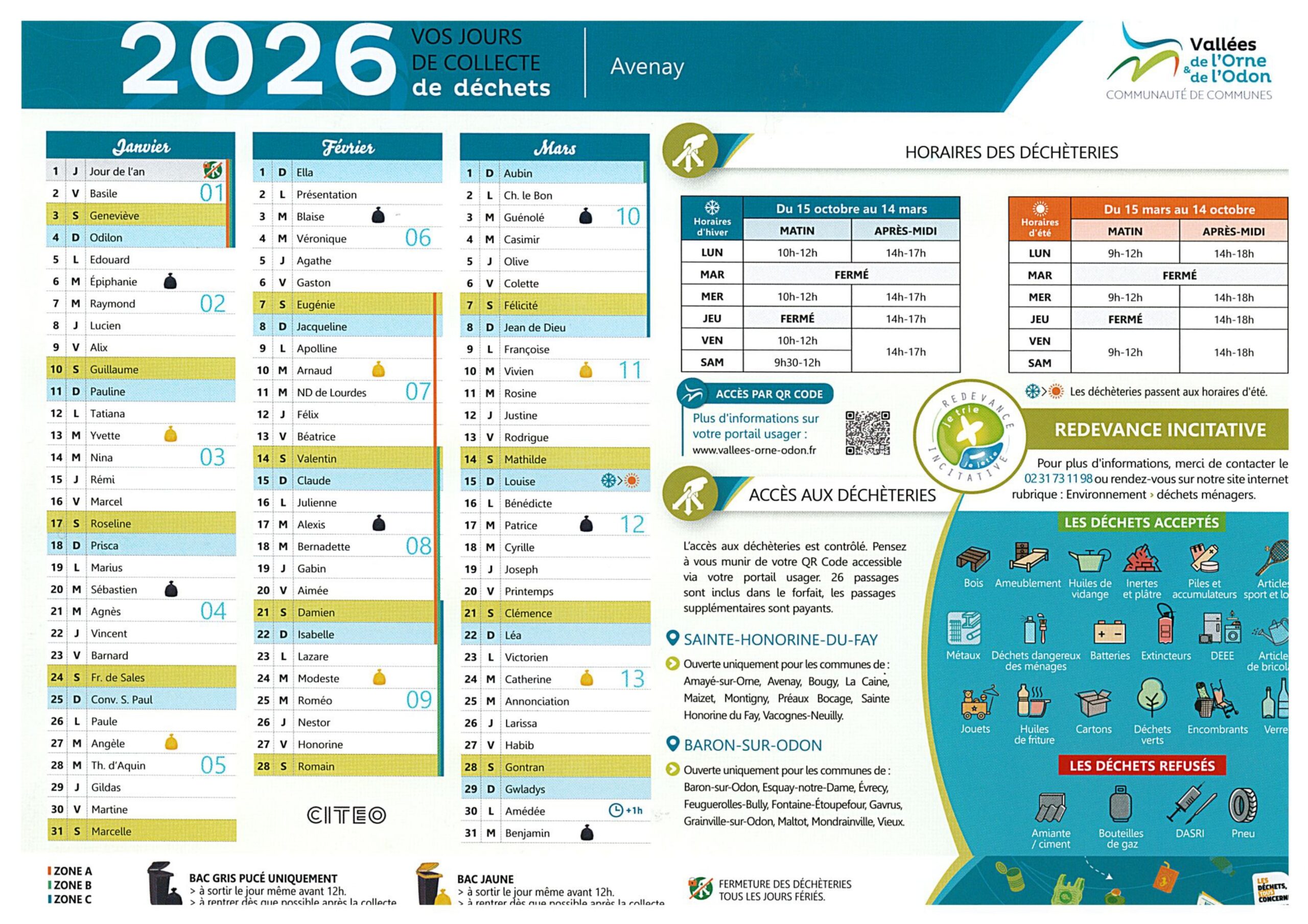 Calendrier jours de collecte de déchets