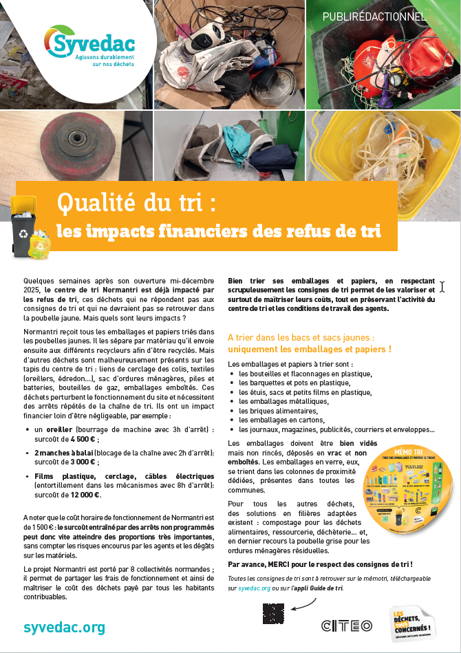 Affiche d'informations sur la qualité du tri par Syvedac