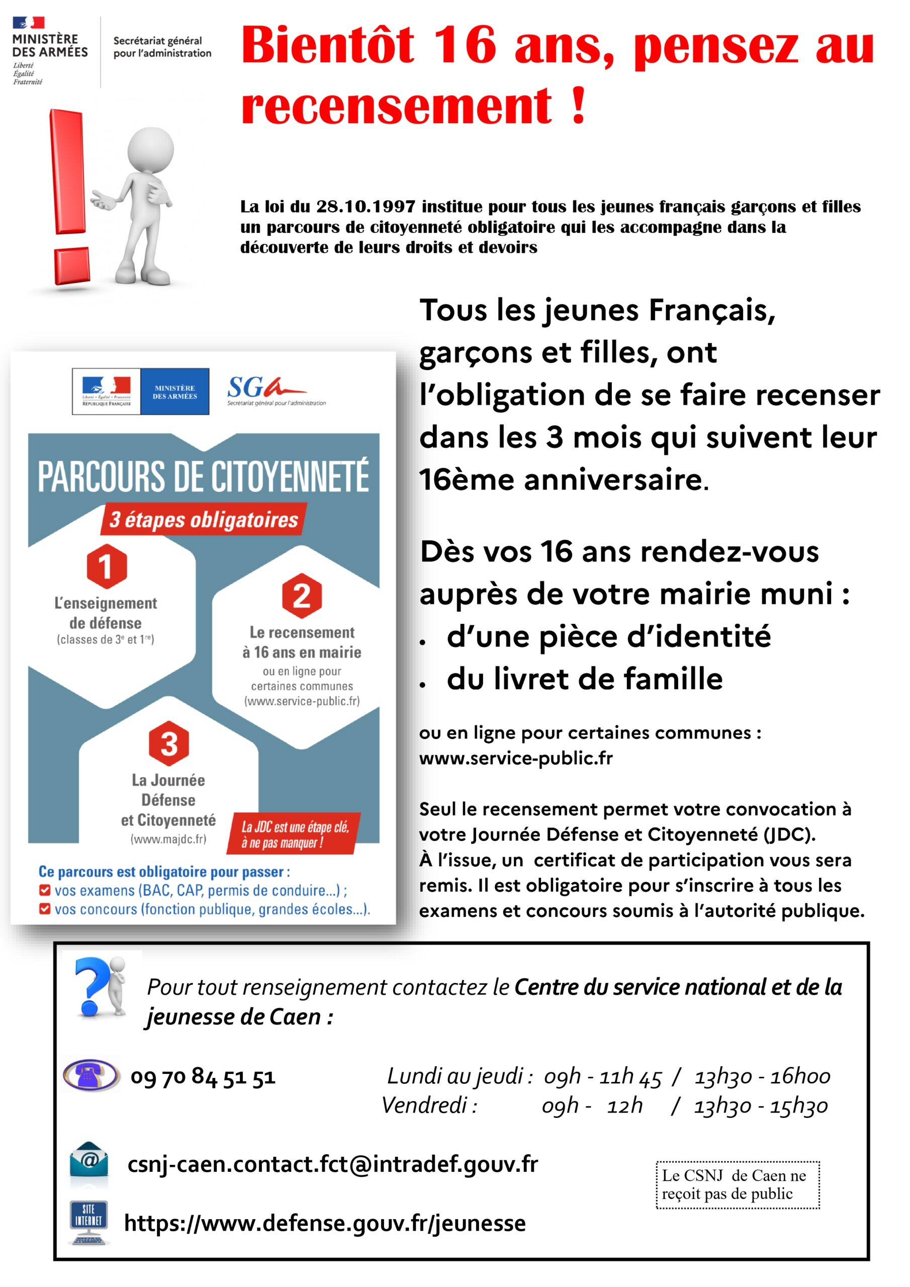 Affiche d'informations sur le recensement des jeunes de 16 ans