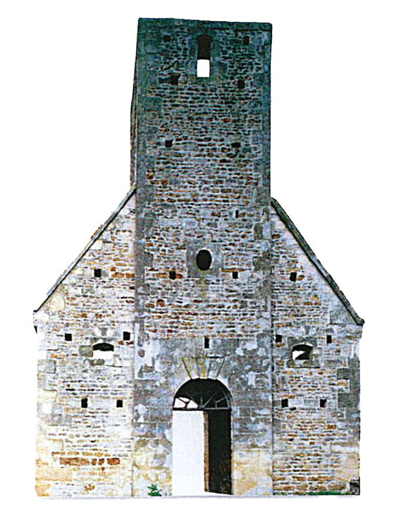 Photo des ruine de l'église de Fierville, bombardée en 1944.